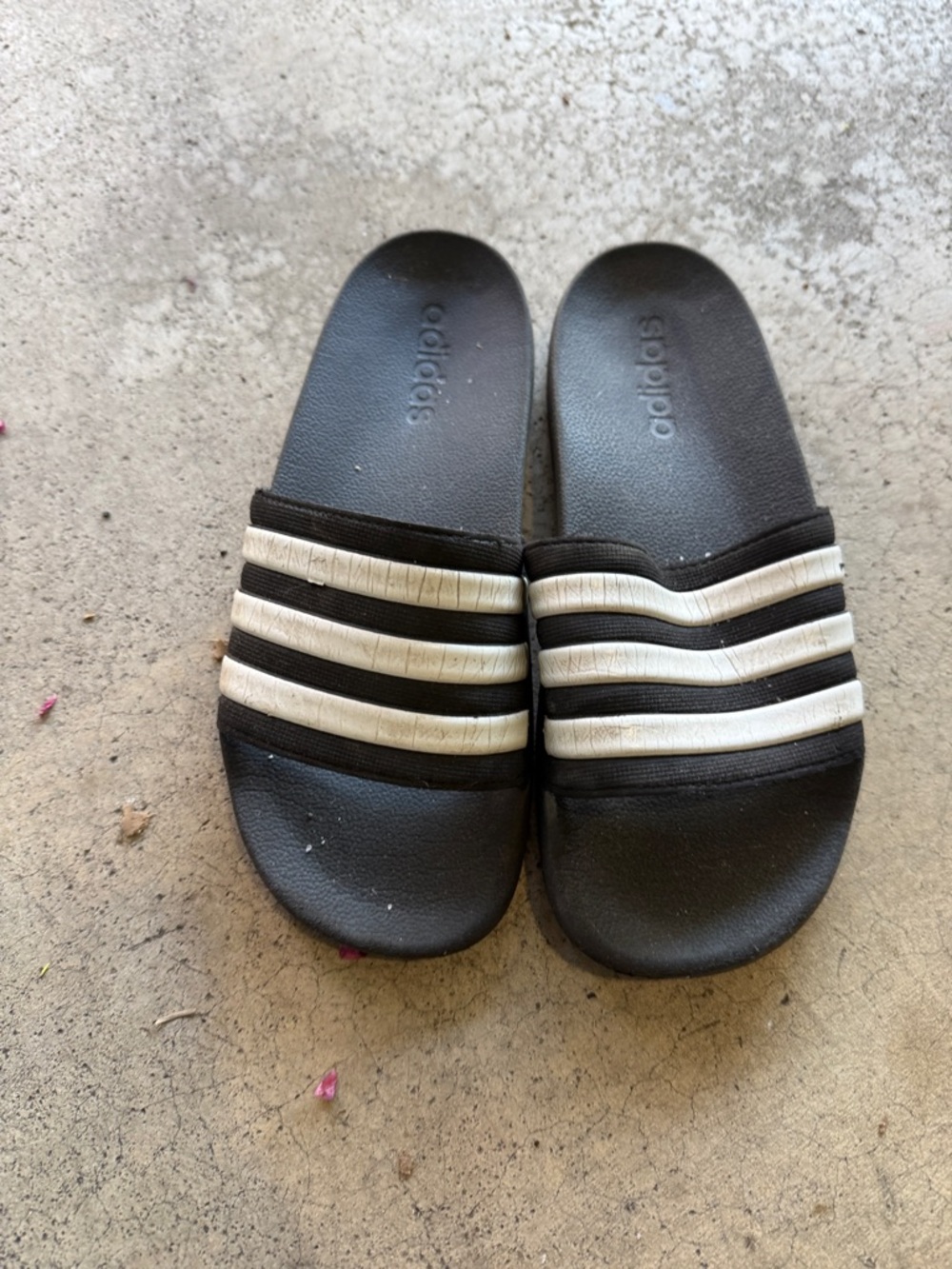 adidas Black Slides with White Stripes